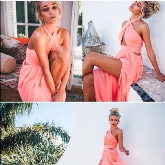 sabo skirt formal dress Black Gathered Halter Backless Maxi Cabo Dress L main image 0